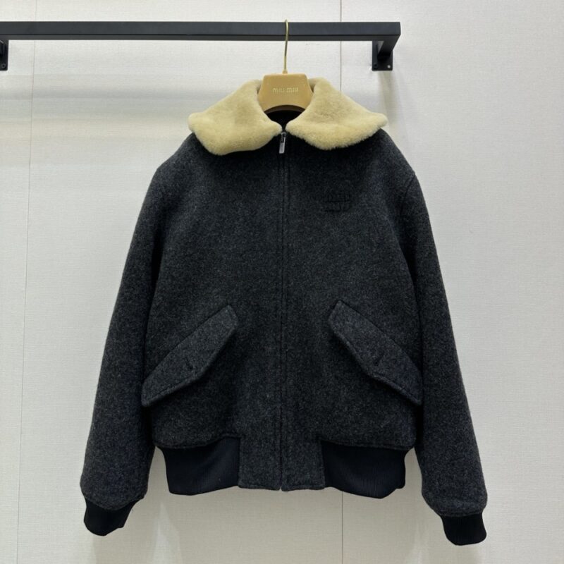 Alternative view of Miumiu Shetland Wool Blouson Jacket Anthracite Gray Ml1363 1799 F0308 S Ooo
