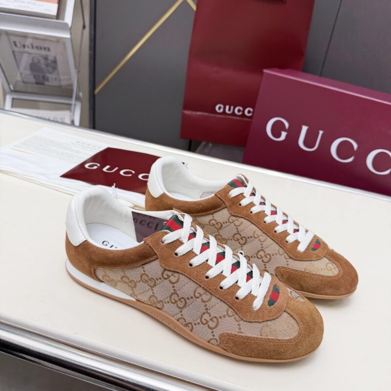 Alternative view of GUCCI MEN SHIFT TRAINERS BEIGE AND DARK BROWN 857018 AAF1X 2750