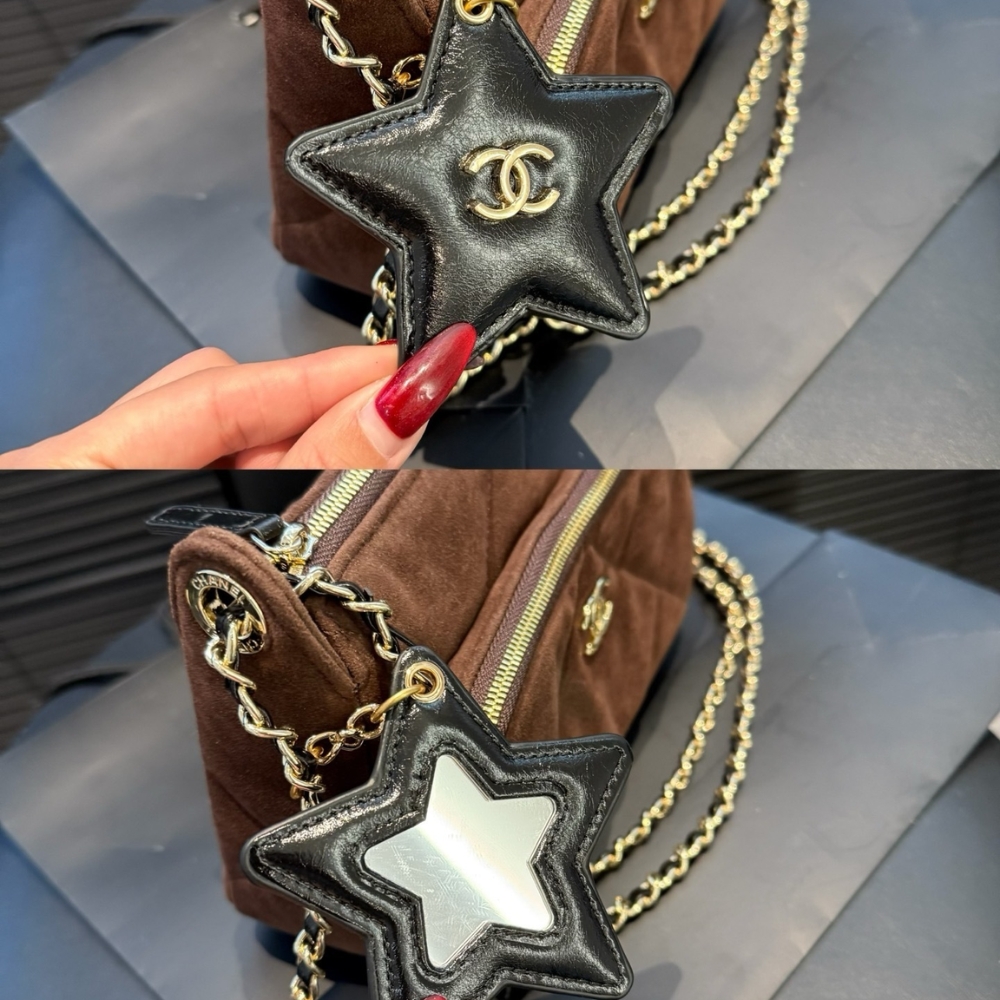 Chanel Clutch With Strap Velvet Effect Nylon Glossy Wrinkled And Gold Metallic Brown 20Cm - Image 6