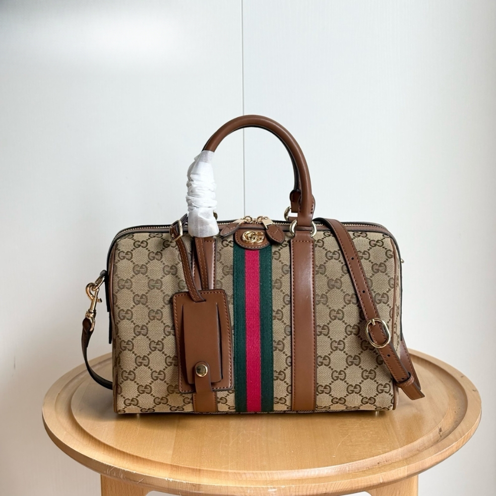 Gucci Ophidia Medium Boston Bag Beige And Brown GG Canvas 30Cm 857595 FAFUF 9870 - Image 2