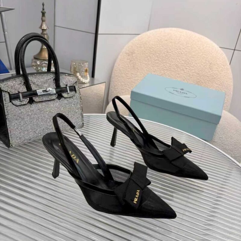 Alternative view of Prada Mesh Fabric Slingback Pumps In Black