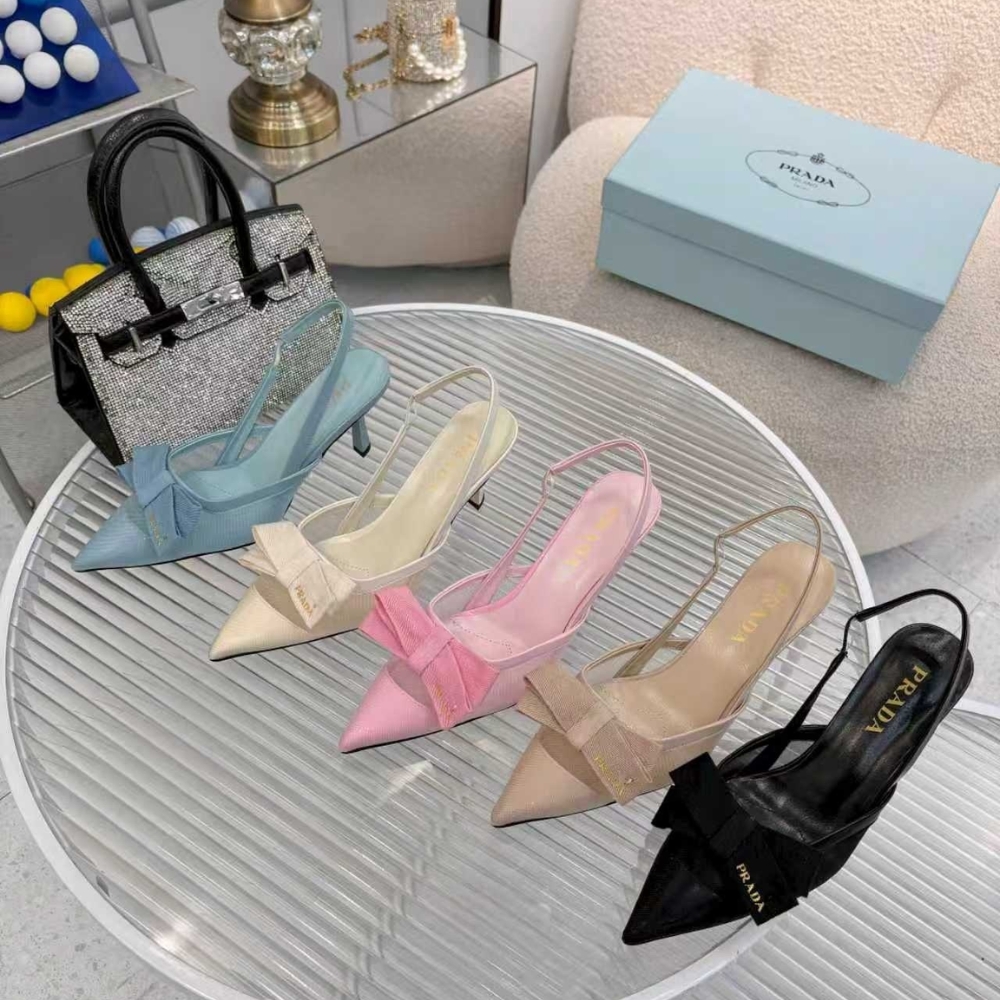 Prada Mesh Fabric Slingback Pumps In White - Image 7