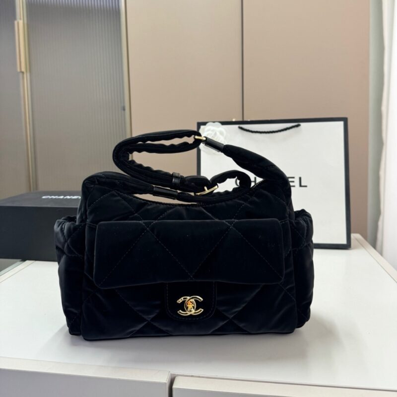 Alternative view of Chanel Maxi Bowling Bag Velvet Effect Nylon And Gold Tone Metal Black 27Cm As5716 B21379 94305