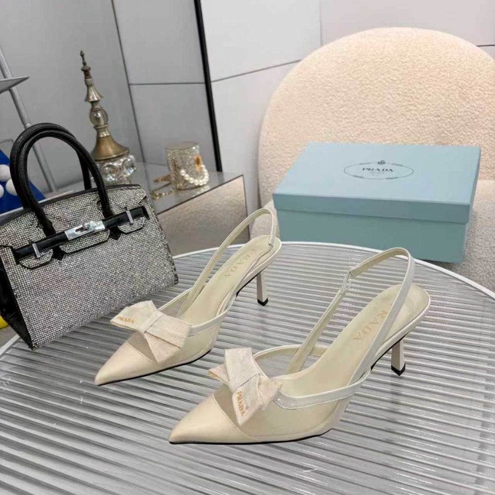 Prada Mesh Fabric Slingback Pumps In White - Image 3