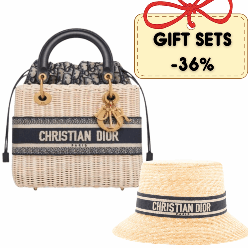 GIFT SET: DIOR MEDIUM LADY WICKER NAVY BLUE & BOBBY BRIM BLACK HAT