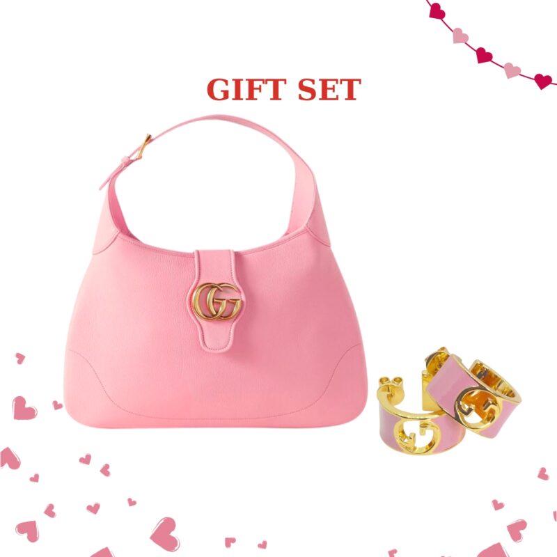 GIFT SET: GUCCI APHRODITE SHOULDER BAG PINK And BLONDIE ENAMEL HOOP EARRINGS