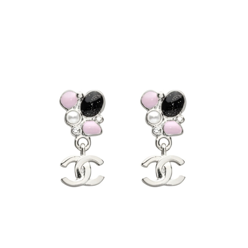 CHANEL PEARL AND STONE FLORAL EARRINGS SILVER ABG634 B22459 U4653