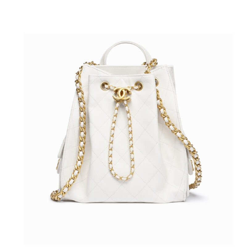 Chanel 25 Medium Size Backpack Grain Effect And Gold Metal White 23Cm As5600 B20304 10601