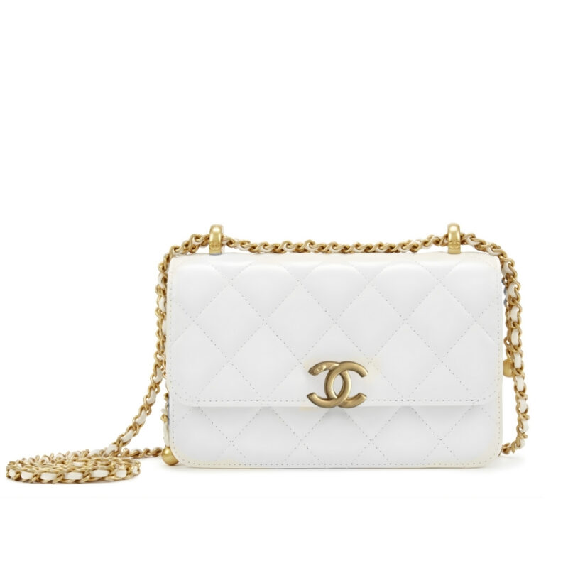 CHANEL MINI SINGLE FLAP BAG GOLD HARDWARE WHITE 19CM AS2615 B05973 10601