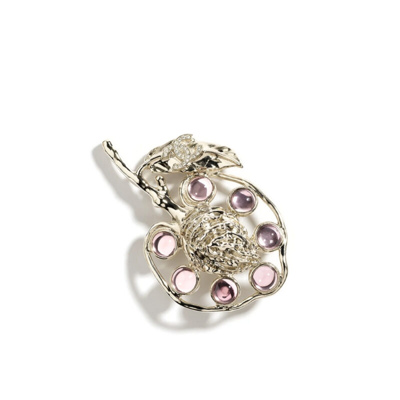 CHANEL BROOCH METAL GLASS AND STRASS GOLD PINK ABF985 B21163 U2156