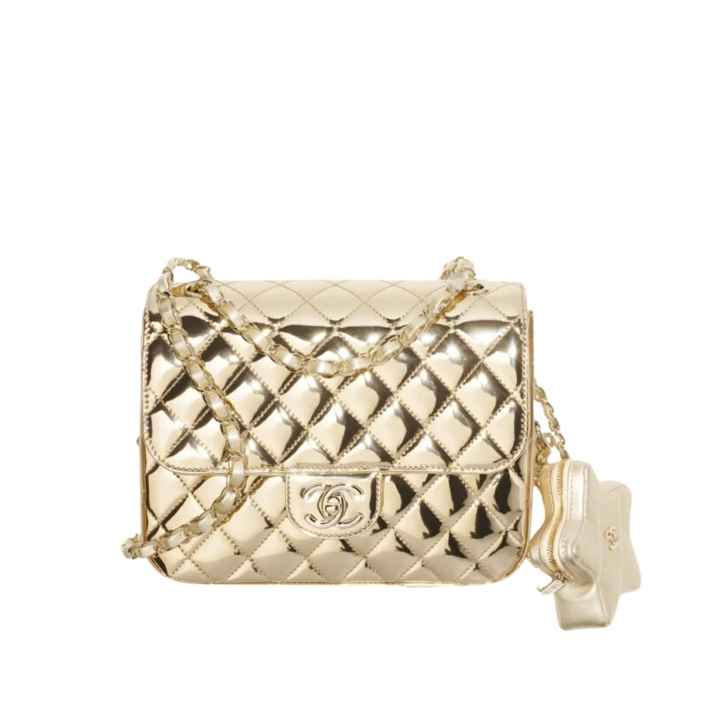 CHANEL BACKPACK AND STAR COIN PURSE METALLIC MIRROR GOLD 23CM AS4649 B14873 NT671