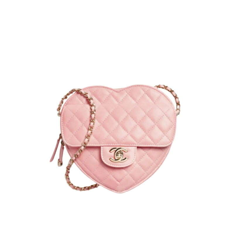 CHANEL HEART BAG GOLD TONE METAL LIGHT PINK 16CM AS5764 B07958 U2360