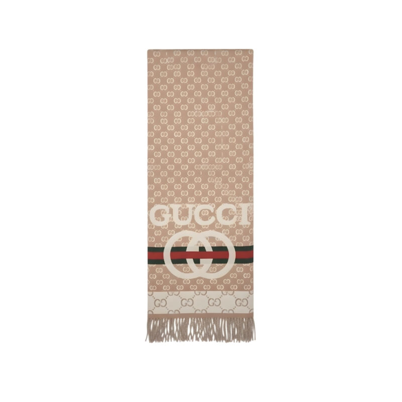 Gucci Gg Jacquard Knitted Scarf Beige 180Cm