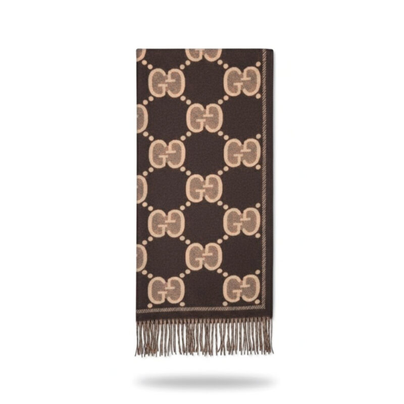 Gucci Gg Jacquard Wool Scarf In Brown 180Cm