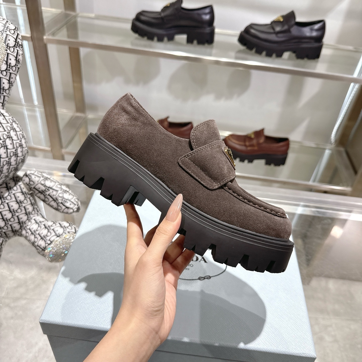 PRADA CHOCOLATE SUEDE LOAFERS DARK BROWN 1D246M MG0 F0003 F G050 - Image 6