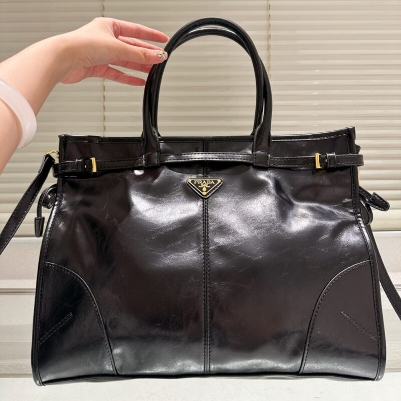 Alternative view of Prada Bonnie Extra Large Leather Handbag Black 38Cm 1BA439 2CYR F0002 V OOO