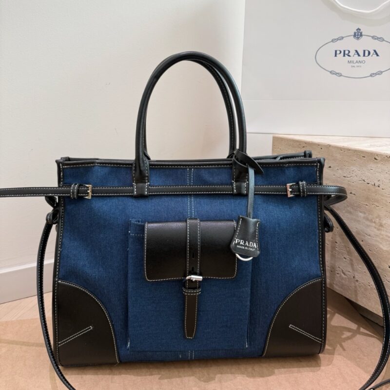 Alternative view of Prada Bonnie Large Denim Handbag Blue Black 38cm