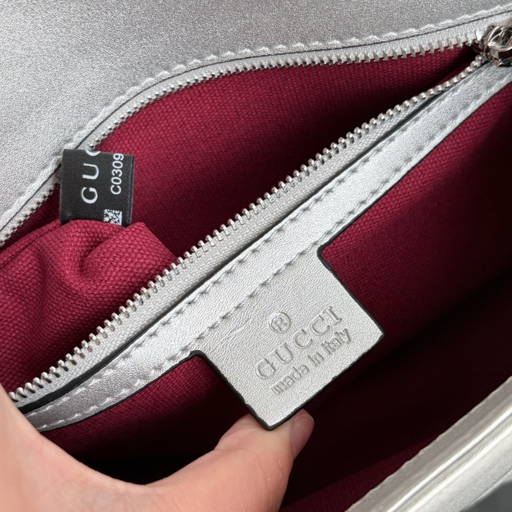 Gucci Gg Marmont Medium Shoulder Bag Metallic Silver Leather 26Cm 443497 AAESP 8106 - Image 6