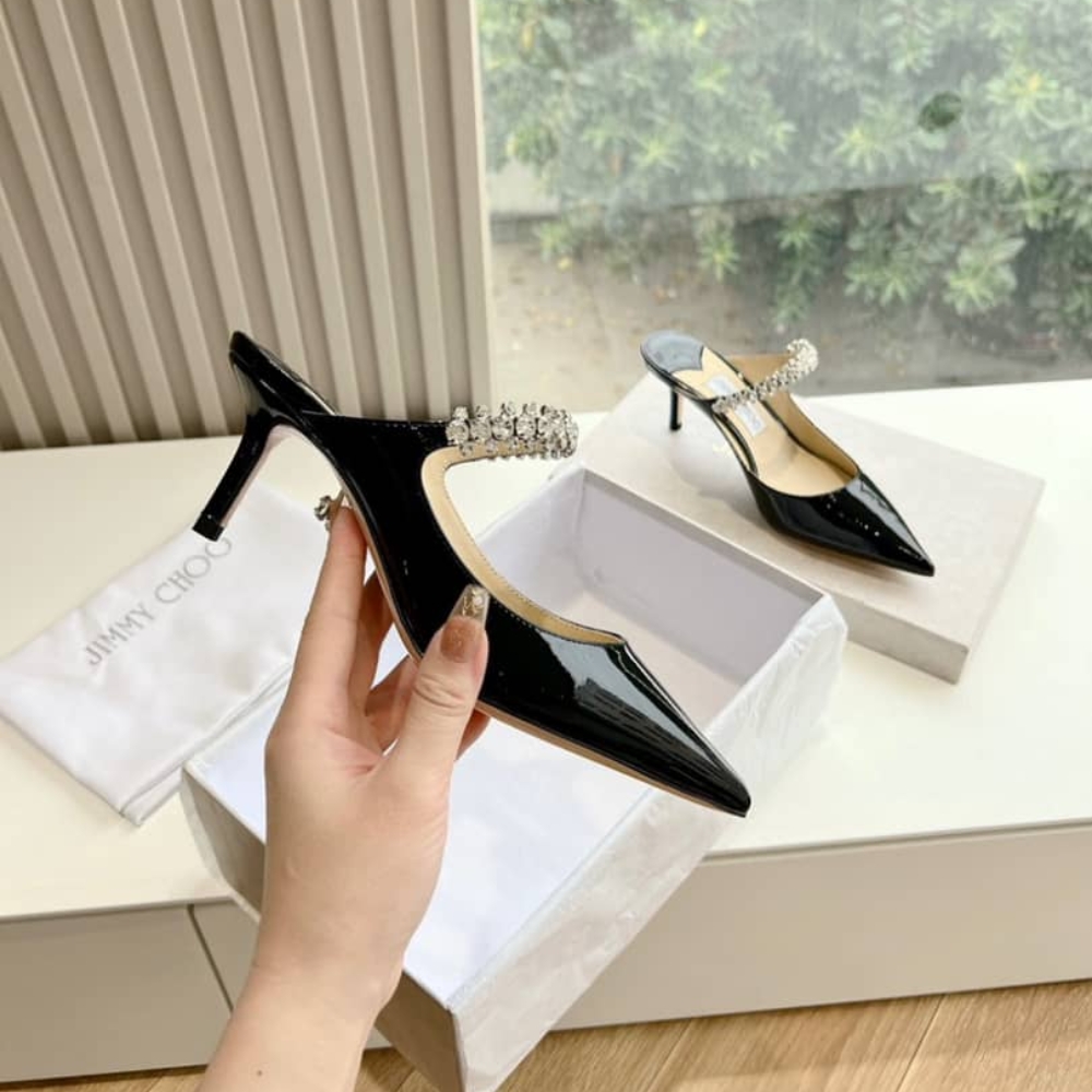 Jimmy Choo Bing 65 Patent Leather Mules with Crystal Strap Black BING65PAT - Image 3