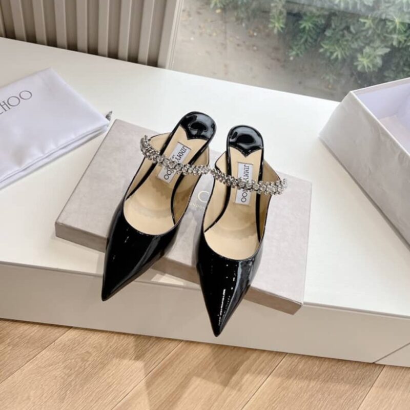 Alternative view of Jimmy Choo Bing 65 Patent Leather Mules with Crystal Strap Black BING65PAT