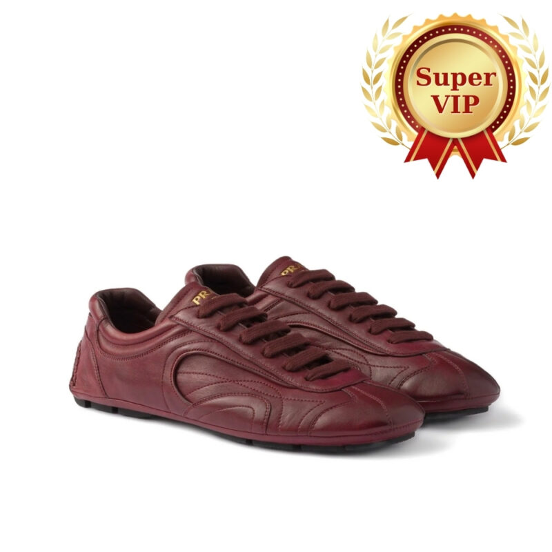 [Super Vip 1:1] Prada Montecarlo Re Edition 2005 Antiqued Nappa Leather Sneakers Burgundy 4E1165 EFX F0007 F G000