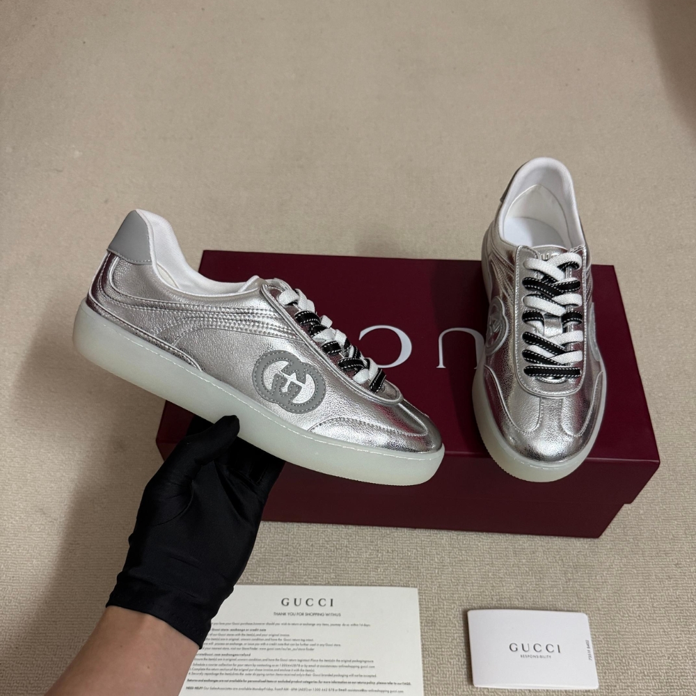 Gucci Women G75 Sneaker Silver Textured Leather 857910 AAFL8 8151 - Image 2