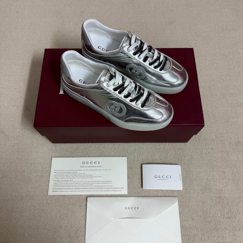 Gucci Women G75 Sneaker Silver Textured Leather 857910 AAFL8 8151 - Image 5