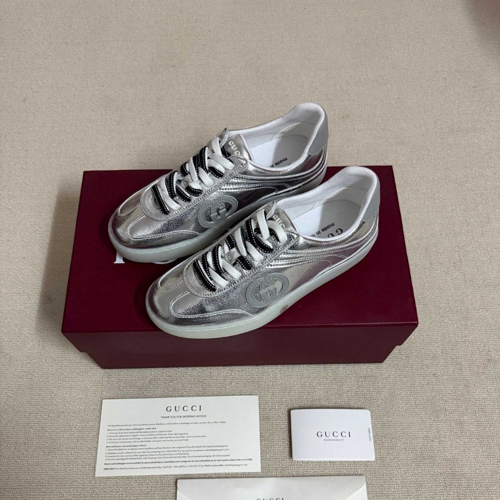 Gucci Women G75 Sneaker Silver Textured Leather 857910 AAFL8 8151 - Image 6