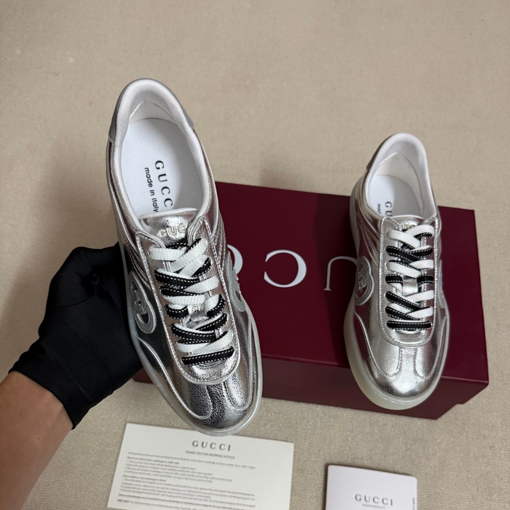 Gucci Women G75 Sneaker Silver Textured Leather 857910 AAFL8 8151 - Image 4