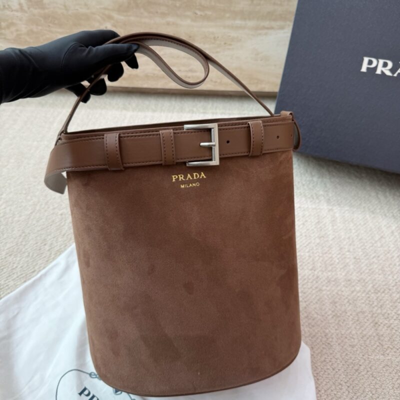 Alternative view of Prada Suede Buckle Bucket Bag With Belt Brown 28Cm 1BE085VSBM2C4S F0324