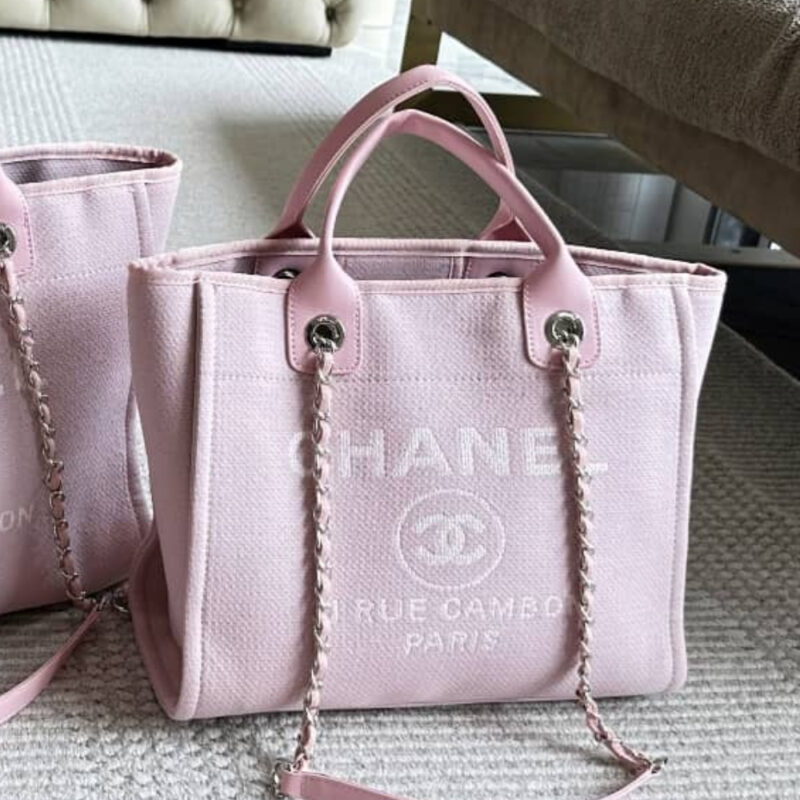 Alternative view of Chanel Small Deauville Shopping Tote Bag Mixed Fibers Pink 33Cm AS3257 B07300 NH622