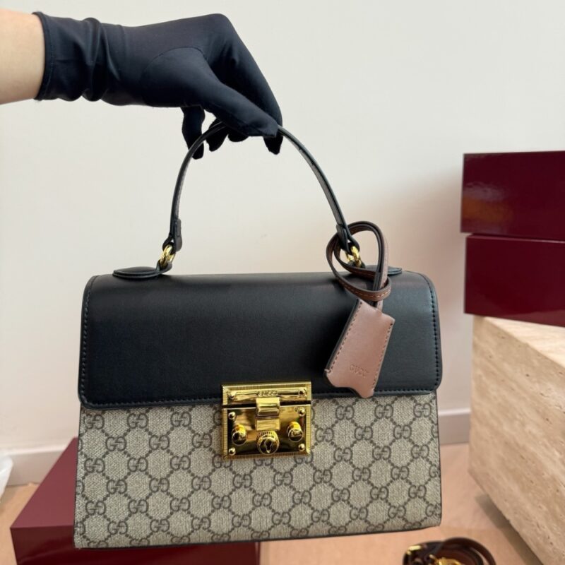 Alternative view of Gucci Padlock GG Supreme Top Handle Bag Black And Beige 28Cm 453188 KLQJG 9785