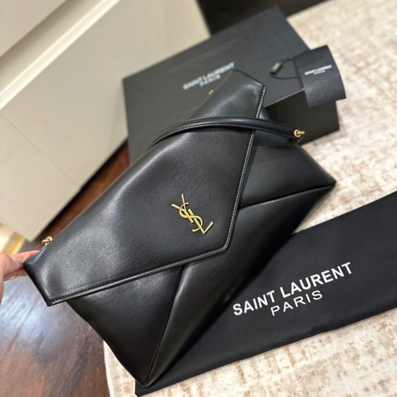 Alternative view of Saint Laurent Cassandre XXL Pouch On Chain In Shiny Leather Black 35Cm