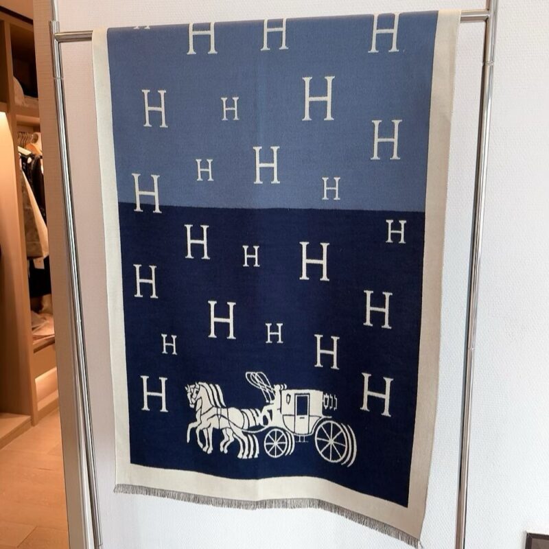 Alternative view of Hermes Equipage Equestrian Horse H Scarf Blue 180Cm