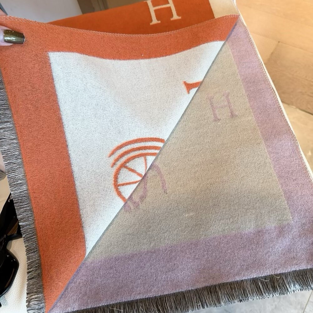 Hermes Equipage Equestrian Horse H Scarf Orange And Beige 180Cm - Image 3