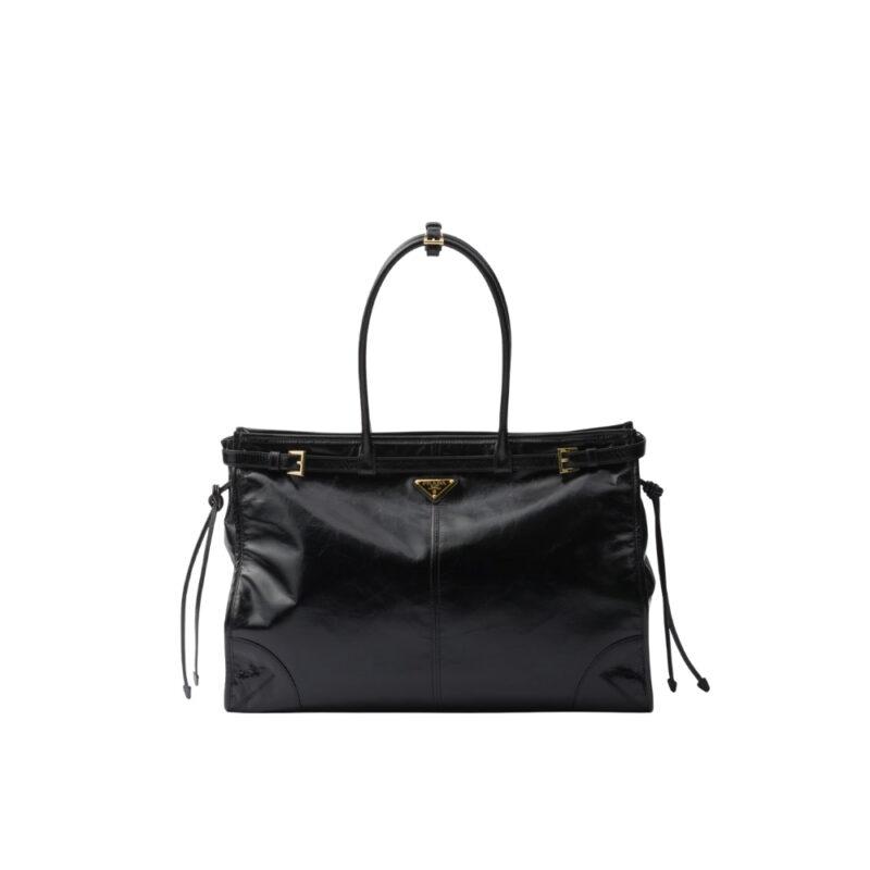 Prada Bonnie Extra Large Leather Handbag Black 38Cm 1BA439 2CYR F0002 V OOO