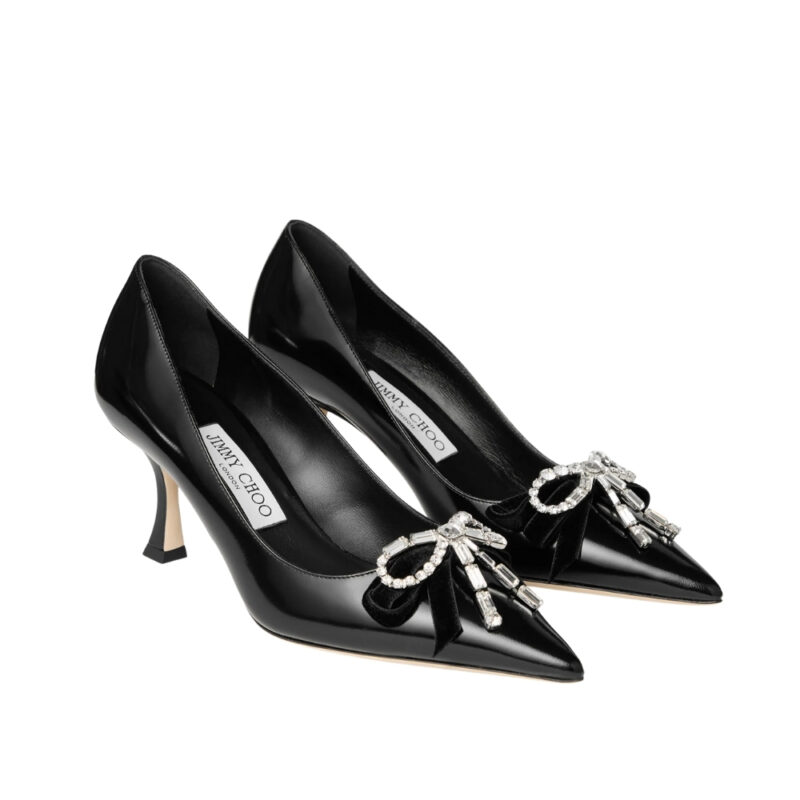 Jimmy Choo Auria 70 Soft Spazzolato Pumps with Velvet and Crystal Bow Black AURIA70BSV