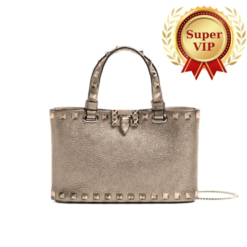 [Super Vip 1:1] Valentino Garavani Rockstud Mini Shopping Bag In Laminated Grainy Gold Rose 18Cm 8W2P0AT0GGE GF9