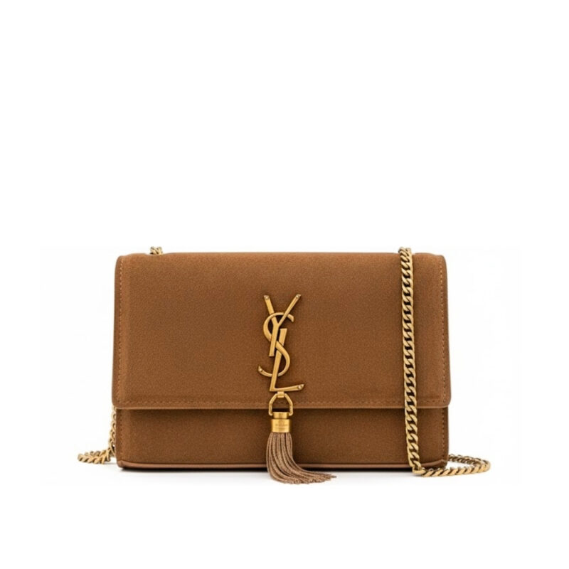 Saint Laurent Kate Medium Tassel Crossbody Bag In Brown Suede Leather With Gold Tone 22Cm