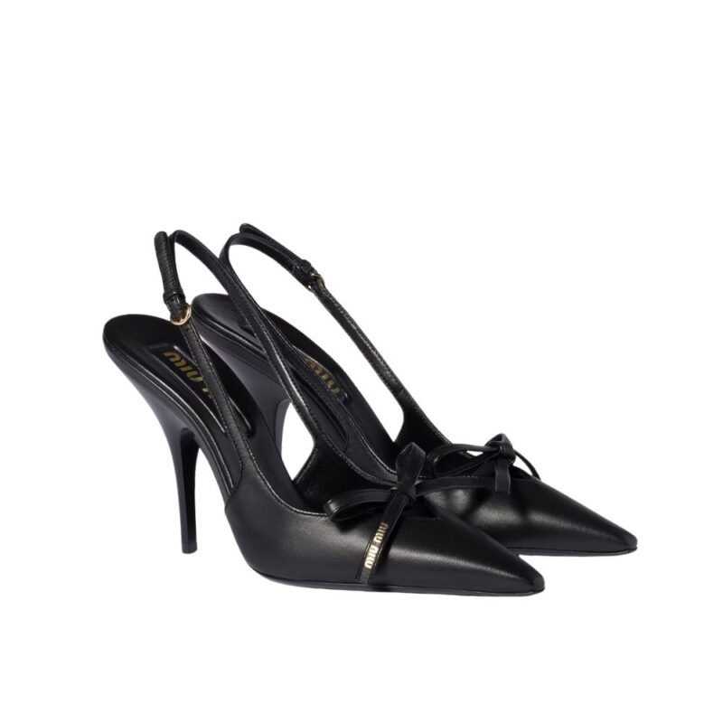 Miu Miu Leather Slingback Pumps With Bow Black 5I474E 79N F0002 F 105