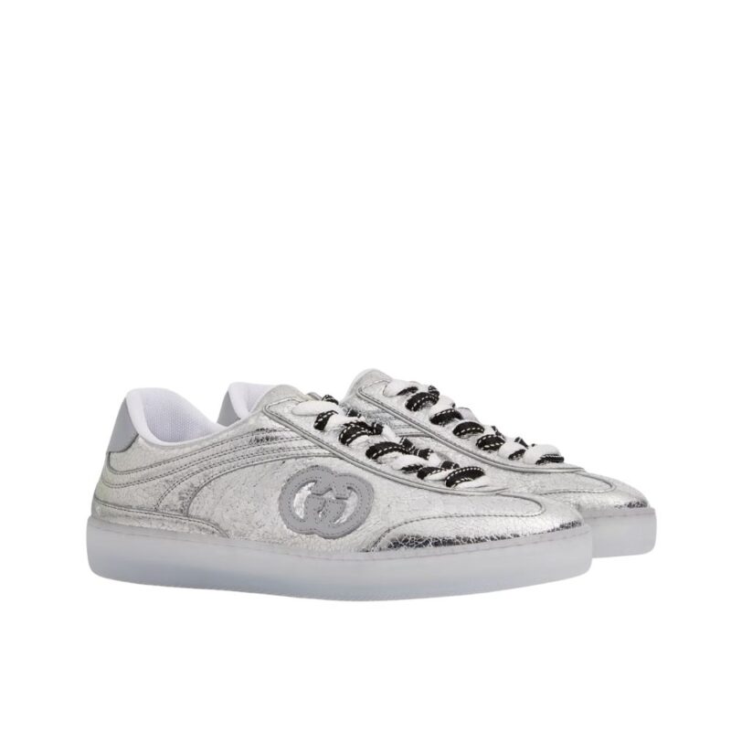 Gucci Women G75 Sneaker Silver Textured Leather ‎857910 AAFL8 8151