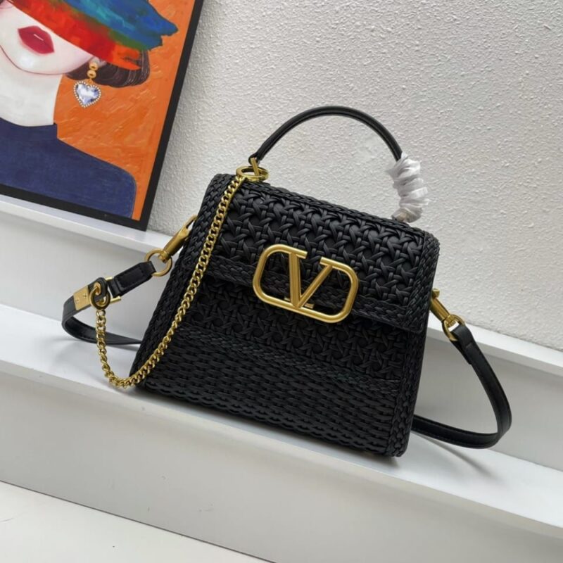 Alternative view of [Super Vip 1:1] Valentino Garavani Small Vsling Wicker Handbag Black 22cm
