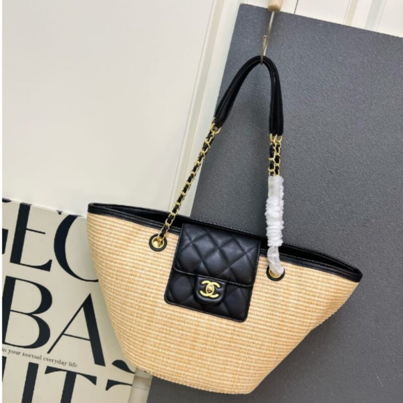 Alternative view of [Super Vip 1:1] Chanel Small Shopping Bag Braided Straw And Gold Tone Metal Beige 23Cm AS5951 B22647 U6027