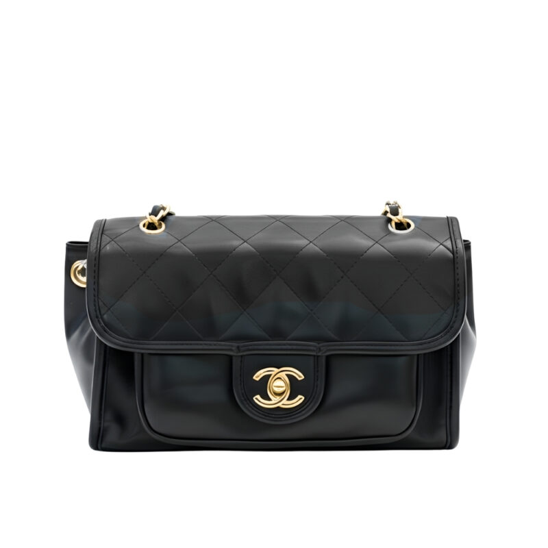 Chanel Large Straight Lined Flap Bag In Black 28Cm