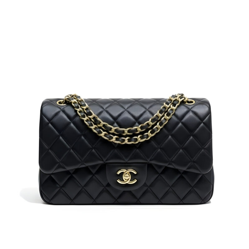 Chanel Classic 11.12 Gold Tone Metal Black 30Cm