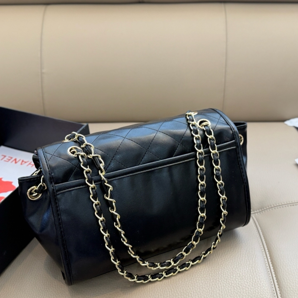 Chanel Large Straight Lined Flap Bag In Black 28Cm - Image 4