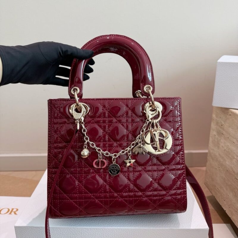 Alternative view of Dior Lady Dior Bag Dark Red Gold Charm Edition 25Cm