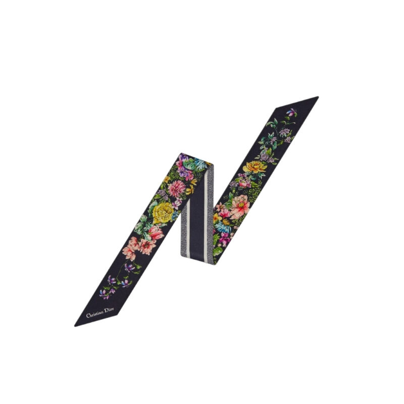 Dior D Floral Mitzah Scarf Multicolor Silk Twill Black 24FCO106I606 C582