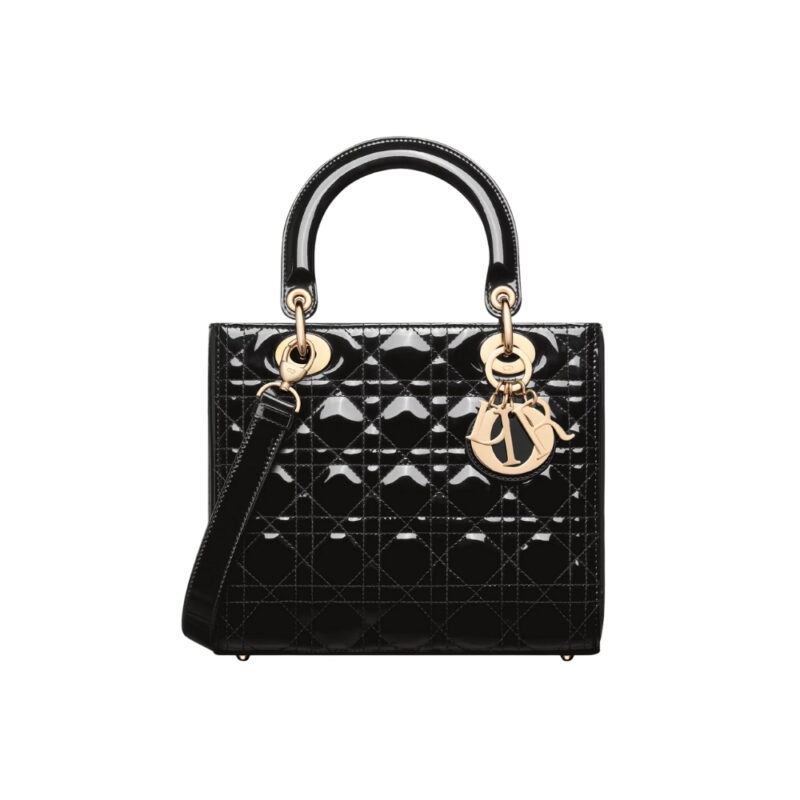 Dior Medium Lady Dior Bag Patent Cannage Gold Hardware Black 24cm M0565OWCB M900