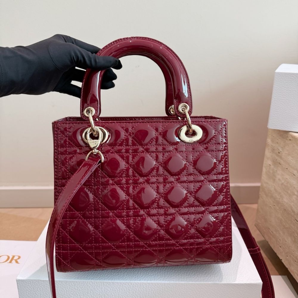 Dior Lady Dior Bag Dark Red Gold Charm Edition 25Cm - Image 5